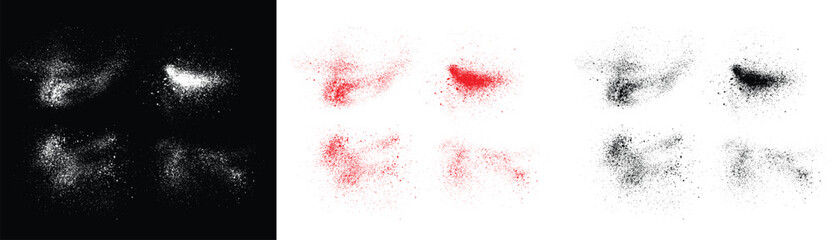 Obraz premium Hand-painted splatter ink red, black and white color blots background brush stroke set. Abstract grunge texture brush stroke