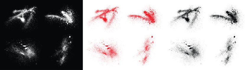 Grunge realistic set of red, black and white color splatter dirty brush stroke element design set. Brush stroke vector background