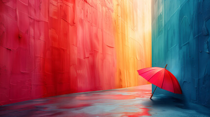 Oil paper umbrella art background in colorful art wall alley