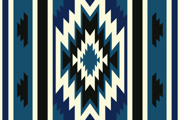 Indigo blue color southwestern stripes pattern. Vector southwestern geometric stripes seamless pattern. Ethnic southwest geometric pattern use for blankets, cushion, carpet, rugs, upholstery, etc.