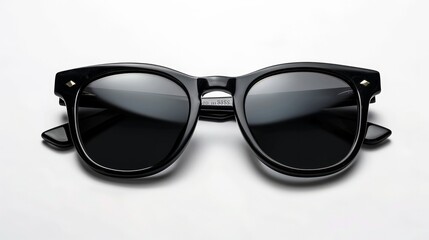 A pair of sleek black sunglasses isolated on a white background.


