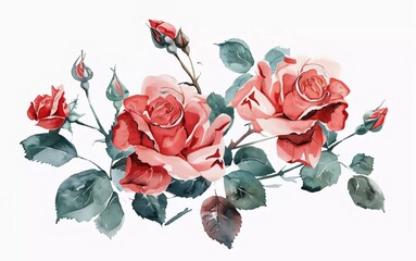 Antique Roses Watercolor illustration. Hand drawn underwater elements design. Artistic vector marine design element. Very beautiful illustration for greeting cards