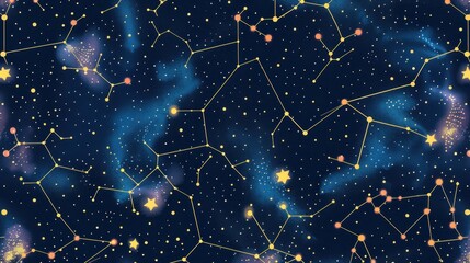 A playful cartoon starry pattern featuring cosmic stars set against a dark space background