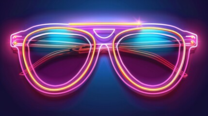 : A striking neon sign featuring shutter glasses, illustrated in a bright, retro 80s style vector
