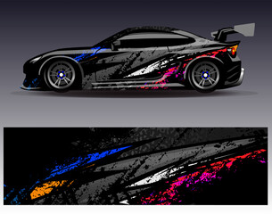 Fototapeta premium Car wrap design vector. Graphic abstract stripe racing background kit designs for wrap vehicle race car rally adventure and livery