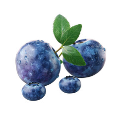 Obraz premium blueberries with leaves, realistic stock photography, white background, png clipart, cutout.