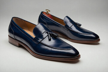 A refined tassel loafer in a deep navy hue, exuding timeless elegance and executive flair
