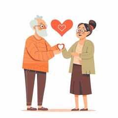 Care for the elderly, illustration with two people and a heart
