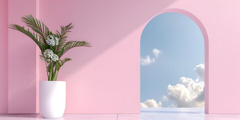 Sky View Minimalist pink walkway,Background for a product presentation using an abstract pink colour gradient
