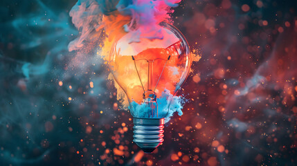 light bulb bursting colorful splashes symbolizing explosive creativity dynamic ideas essential for innovation workshops creativity sudden spark of inspiration engaging inspiring potential attendees