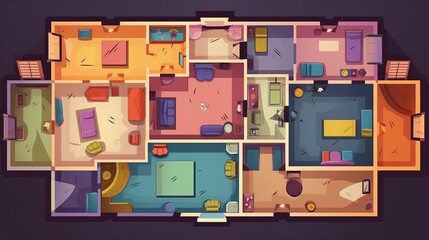 Feature area flat design top view horror theme cartoon drawing Triadic Color Scheme