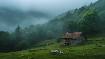 Casa aislada en la montaña