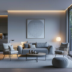 Contemporary Scandinavian living room with streamlined furniture, a muted color scheme, and thoughtful lighting.