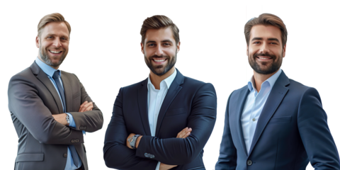 Salesman in luxury showroom. Smiling salesman. Transparent. Isolated on white. PNG.