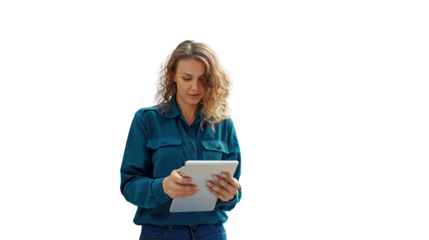 woman holding a book. Transparent, isolated on white.