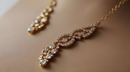 closeup gold necklace with diamonds created with.generative.ai