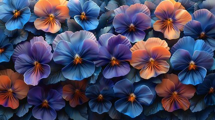 An artistic rendering of pansies, with a painterly style and a focus on the delicate details of the flowers
