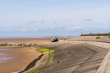 A shipwreck on the Wirral coast in Meols, Merseyside, UK