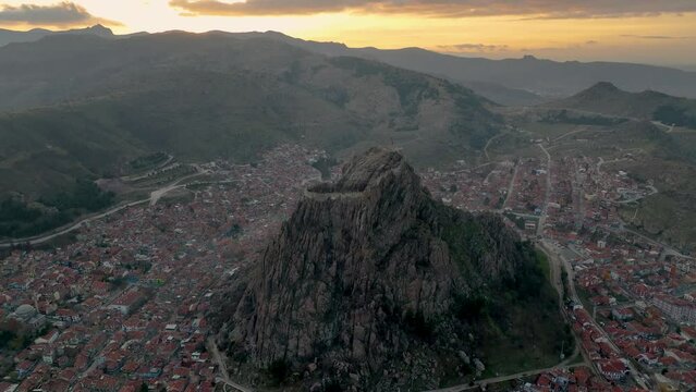 Karahisar castle on a rock mountain, Afyon, Turkey