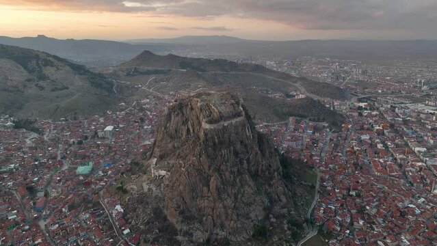 Karahisar castle on a rock mountain, Afyon, Turkey