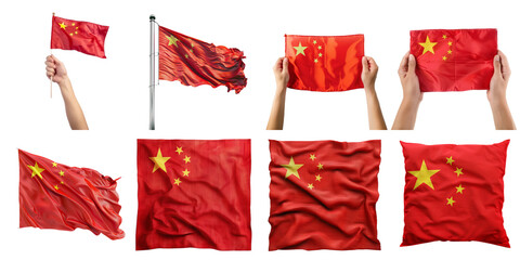 Set of China nation flag png mockup in 3d without backoground for decoration.