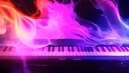 Vibrant abstract piano keyboard background for World Music Day event banner. Concept World Music Day, Abstract Piano Keyboard, Vibrant Background, Event Banner - Powered by Adobe