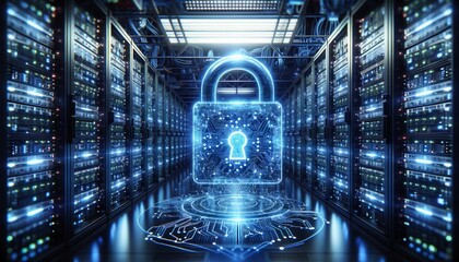 cybersecurity lock and server room