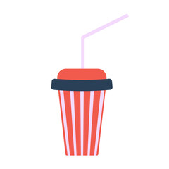 Soda paper cup with straw. Vector illustration isolated on white background.