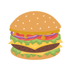 Hamburger or cheeseburger. Fast food meal. Vector illustration isolated on white background.