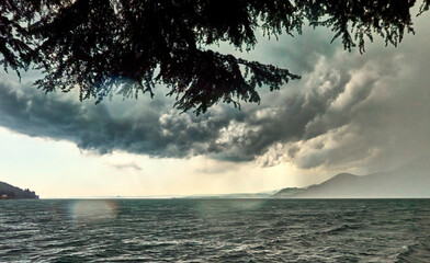 Approaching Thunderstorm Clouds Over Lake Garda in Italy