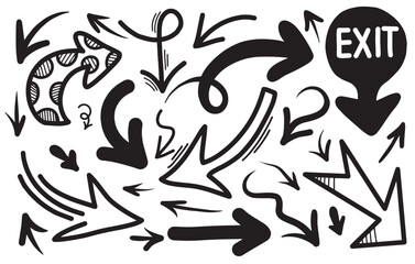 hand drawn arrows isolated on white background. Vector illustration.