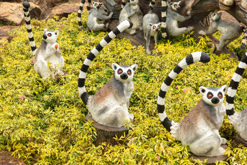 Artificial lemurs in a tropical park