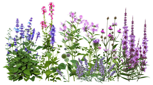 Set of perennial border flowers including salvia, veronica, and Russian sage