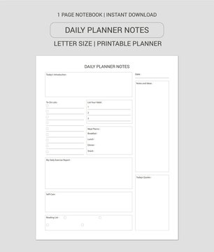 Daily Planner Notes | Daily Planner Notebook | Daily Planner Workbook | Daily Planner Log Book | Notebook Printable Planner | Letter Size
