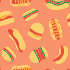 Burger Hotdog Food Seamless Pattern Vector illustration Design