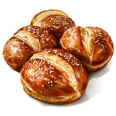 Clipart illustration of pretzel buns on a white background. Suitable for crafting and digital design projects.[A-0004] - obrazy, fototapety, plakaty
