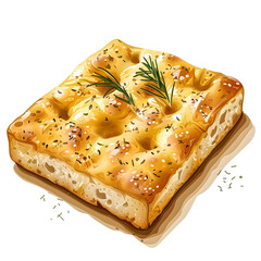 Clipart illustration of focaccia on a white background. Suitable for crafting and digital design projects.[A-0001]