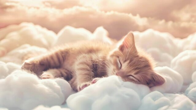 Cute baby cat sleeping on the clouds