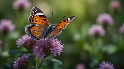 Naklejka premium Butterfly on clover flower in spring in summer in rays generative AI