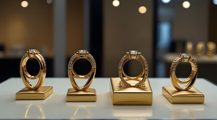 Gold jewelry diamond shop with rings and necklaces.generative.ai