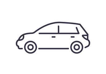 Simple line art icon of a hatchback car, vector illustration on a clean background. Editable stroke.