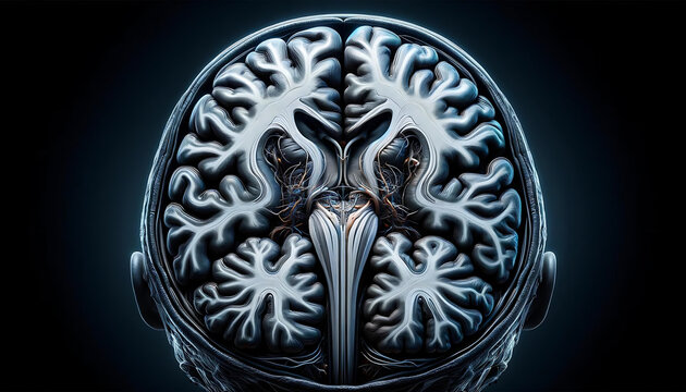 An MRI image of the brain that shows the internal structure and function of the brain in detail.