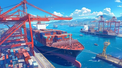 Obraz premium 埠頭の風景、貿易港3