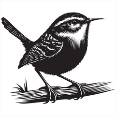 wren bird silhouette vector art illustration with white background