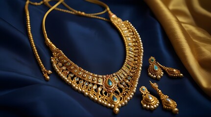 Indian traditional gold jewellery of a Hindu Married.generative.ai