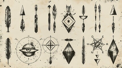 Modern icons set with hand drawn arrows.