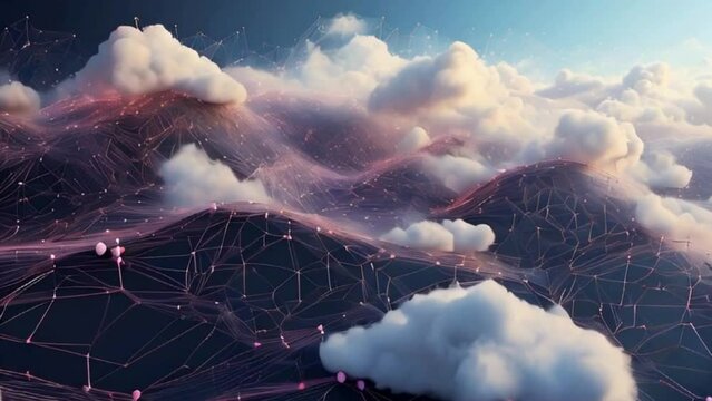 Network of Lights Connecting Clouds, representing data, connectivity and cloud services