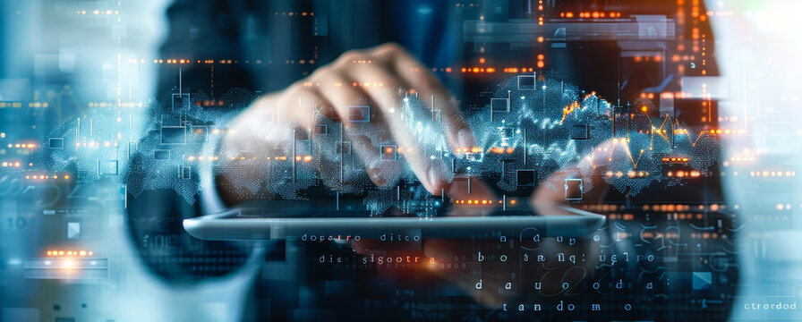 Data Scientist Working with AI, Cyber Security, Cloud Computing Technologies - Young Male Professional Programmer Using Tablet, Analyzing Digital Information