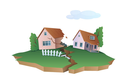 houses split by earthquake, cracked ground clip art preview