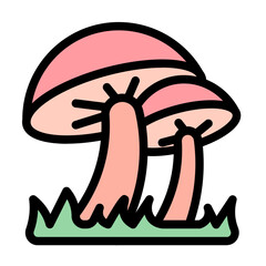 Mushroom Icon With Line Flat Color Style